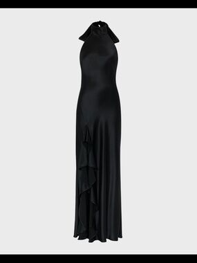 Milly Black Halter Maxi Dress with Cascade Ruffle